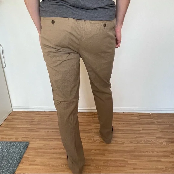 Banana Republic Slim Fit Mid Rise Drawstring Pants Khaki Texture Button … - Picture 3 of 13